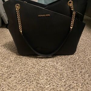 Michael Kors Black Tote with Gold Chain Handles